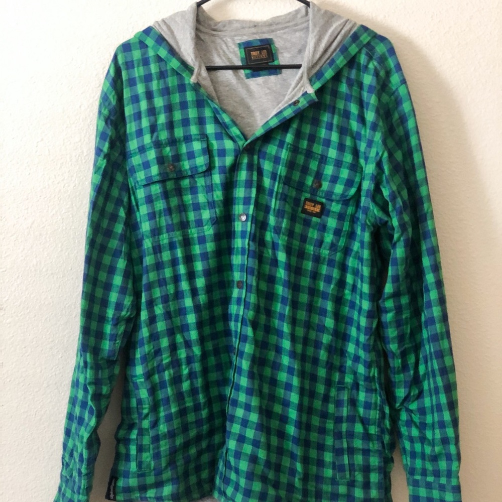 Plaid Green and Blue Men's Shirt Jacket